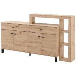 Credenza Marrone Rovere Nodi Nero 2 Cassetti 5 Ripiani 183x35x101h cm, Apertura Battente, Scorrevole - Chefch