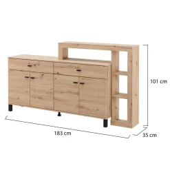 Credenze > Dmora Credenza Marrone Rovere Nodi Nero 2 Ripiani 3 Vani 74x40x135h cm, 2 Ante - Cosoleto Nero, Marrone Rovere Nodi