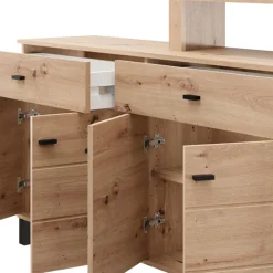 Credenze > Dmora Credenza Marrone Rovere Nodi Nero 2 Ripiani 3 Vani 74x40x135h cm, 2 Ante - Cosoleto Nero, Marrone Rovere Nodi