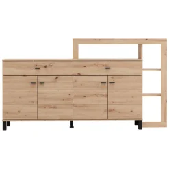 Credenze > Dmora Credenza Marrone Rovere Nodi Nero 2 Ripiani 3 Vani 74x40x135h cm, 2 Ante - Cosoleto Nero, Marrone Rovere Nodi