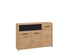 Credenza Marrone Rovere Nodi Nero 2 Ripiani un Cassetto 119x33x80.5h cm, 3 Ante - Sanza