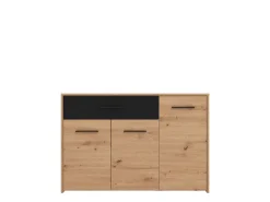 Credenza Marrone Rovere Nodi Nero 2 Ripiani un Cassetto 119x33x80.5h cm, 3 Ante - Sanza