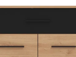 Credenza Marrone Rovere Nodi Nero 2 Ripiani un Cassetto 119x33x80.5h cm, 3 Ante - Sanza