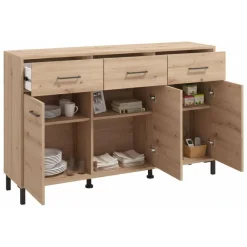 Credenza Marrone Rovere Nodi Nero 3 Cassetti 3 Ripiani 138x40x90h cm, Apertura Battente e Scorrevole - Laerru