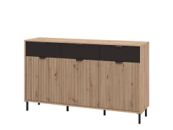 Credenza Marrone Rovere Nodi Nero 3 Cassetti 3 Ripiani 157x40x92.5h cm, Apertura Battente e Scorrevole - Robbio