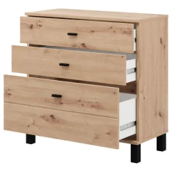 Credenza Marrone Rovere Nodi Nero 3 Cassetti un Ripiano 77x35x78h cm, con Piedini - Mindo