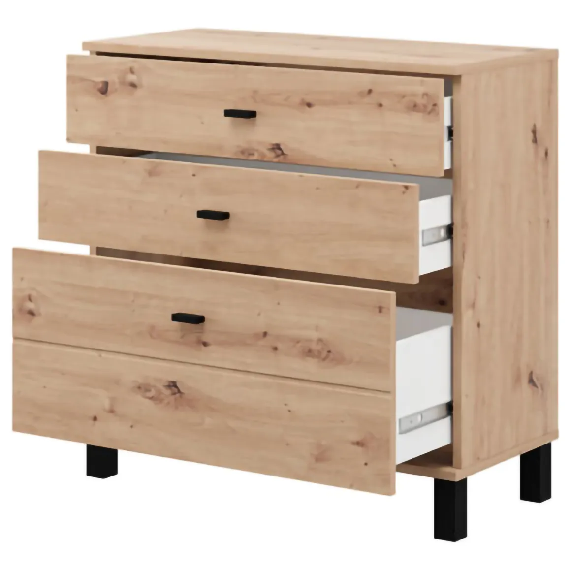 Madie|Credenze > Dmora Credenza Marrone Rovere Nodi Nero 4 Cassetti 2 Ripiani 138x40x90h cm, Apertura Battente e Scorrevole - Settime Nero, Marrone Rovere Nodi