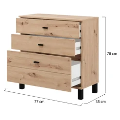 Madie|Credenze > Dmora Credenza Marrone Rovere Nodi Nero 4 Cassetti 2 Ripiani 138x40x90h cm, Apertura Battente e Scorrevole - Settime Nero, Marrone Rovere Nodi