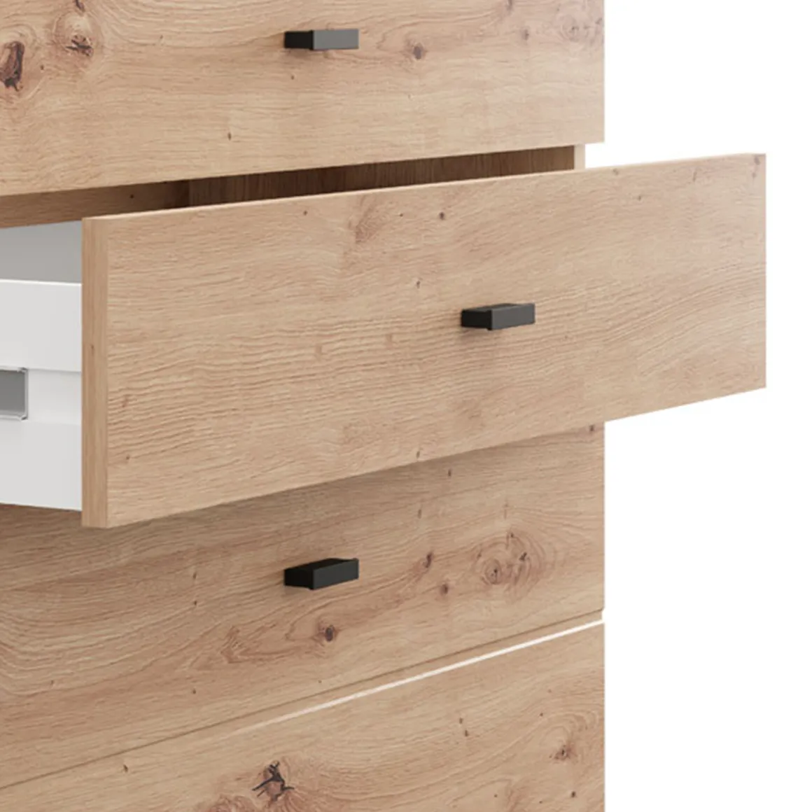 Madie|Credenze > Dmora Credenza Marrone Rovere Nodi Nero 4 Cassetti 2 Ripiani 138x40x90h cm, Apertura Battente e Scorrevole - Settime Nero, Marrone Rovere Nodi