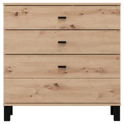 Madie|Credenze > Dmora Credenza Marrone Rovere Nodi Nero 4 Cassetti 2 Ripiani 138x40x90h cm, Apertura Battente e Scorrevole - Settime Nero, Marrone Rovere Nodi
