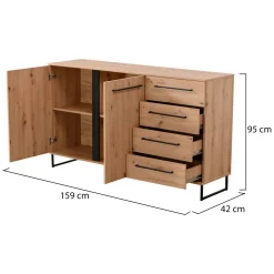Credenza Marrone Rovere Nodi Nero 4 Cassetti 2 Ripiani 159x42x95h cm, Apertura Battente e Scorrevole - Ceredano