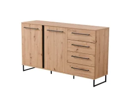 Credenza Marrone Rovere Nodi Nero 4 Cassetti 2 Ripiani 159x42x95h cm, Apertura Battente e Scorrevole - Ceredano