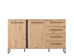 Credenza Marrone Rovere Nodi Nero 4 Cassetti 2 Ripiani 159x42x95h cm, Apertura Battente e Scorrevole - Ceredano