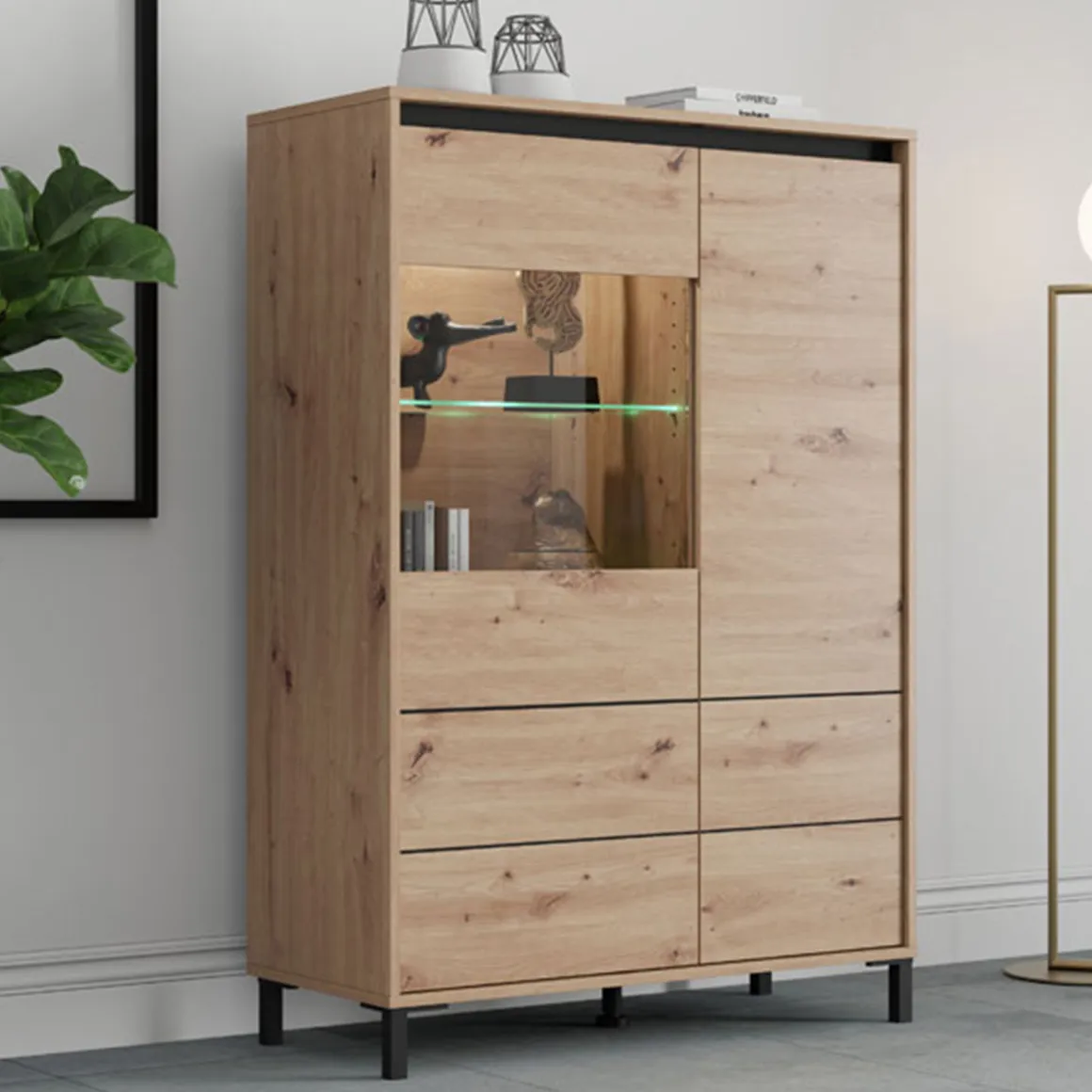 Credenze > Dmora Credenza Marrone Rovere Nodi Nero 6 Cassetti un Ripiano 77x35x110h cm, 6 Vani - Otaval Nero, Marrone Rovere Nodi