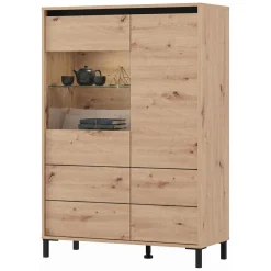Credenza Marrone Rovere Nodi Nero 4 Ripiani 6 Vani 93x40x135h cm, 2 Ante - Vignate