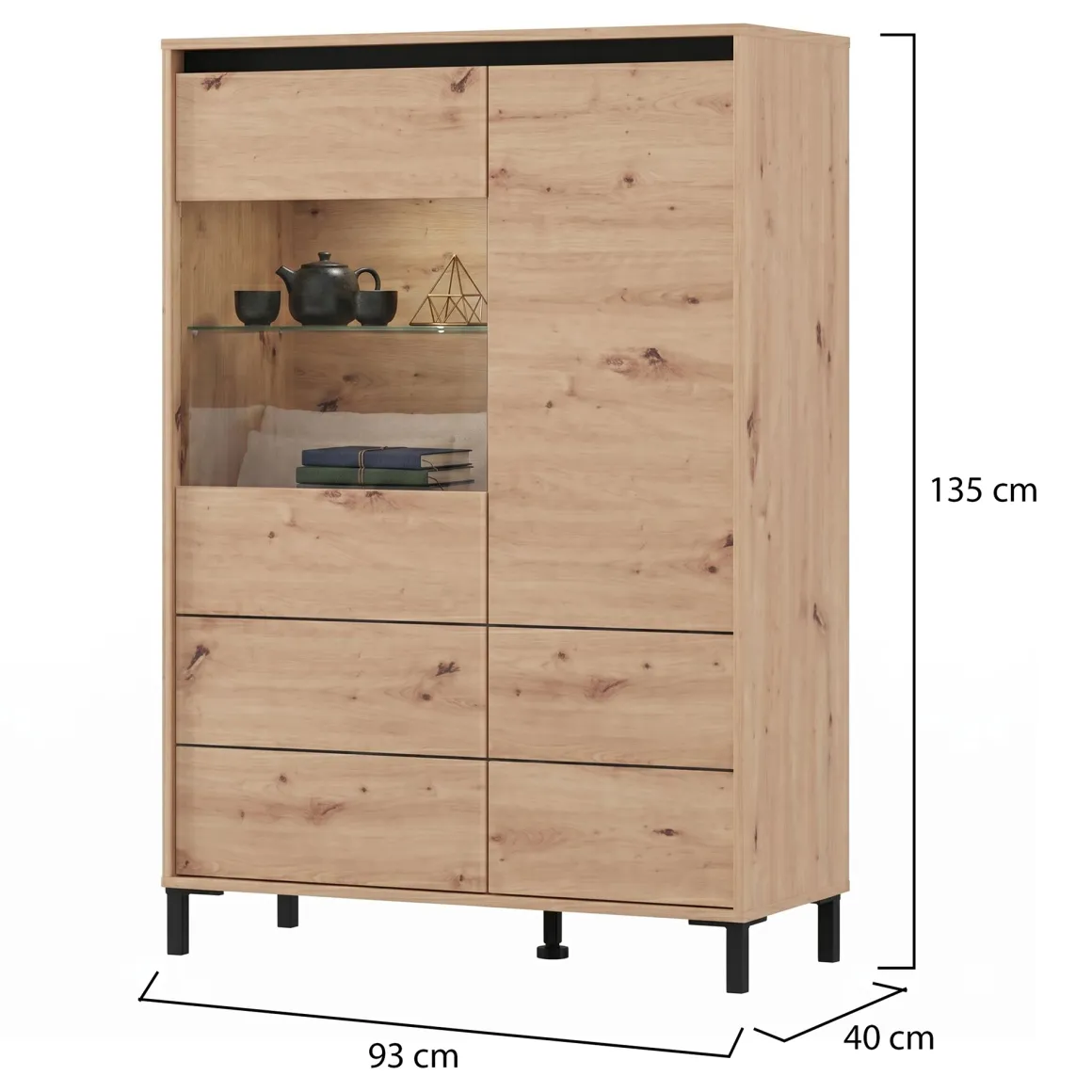 Credenze > Dmora Credenza Marrone Rovere Nodi Nero 6 Cassetti un Ripiano 77x35x110h cm, 6 Vani - Otaval Nero, Marrone Rovere Nodi