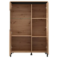 Credenze > Dmora Credenza Marrone Rovere Nodi Nero 6 Cassetti un Ripiano 77x35x110h cm, 6 Vani - Otaval Nero, Marrone Rovere Nodi