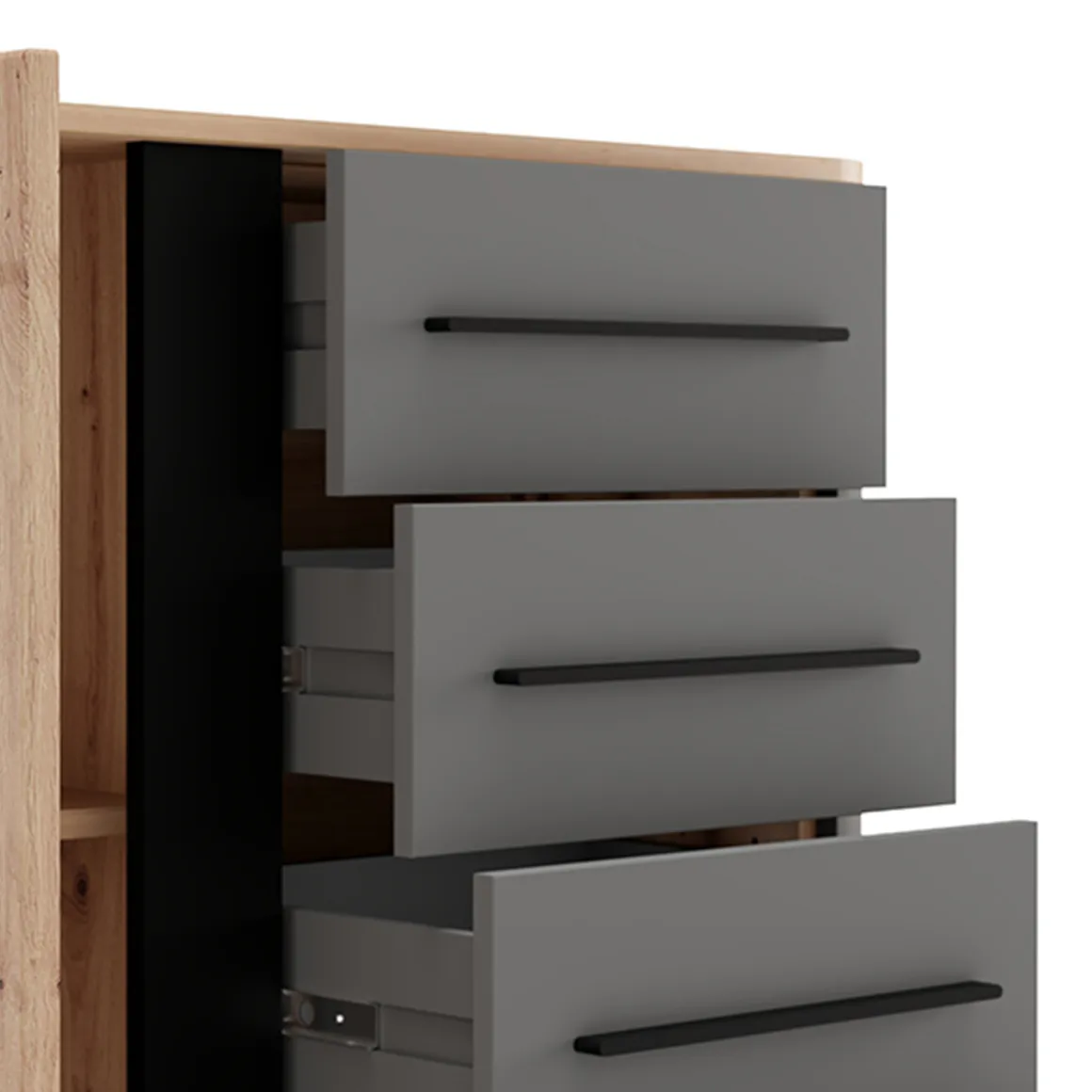 Credenza Marrone Rovere Nodi Nero Antracite 2 Ripiani 4 Cassetti 103x40x94h cm, Un'anta - Carmel