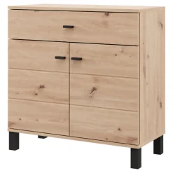 Credenza Marrone Rovere Nodi Nero un Cassetto 2 Ripiani 77x35x78h cm, Apertura Battente, Scorrevole - Pisac