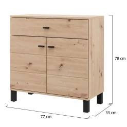 Credenza Marrone Rovere Nodi Nero un Cassetto 2 Ripiani 77x35x78h cm, Apertura Battente, Scorrevole - Pisac