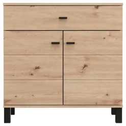 Credenza Marrone Rovere Nodi Nero un Cassetto 2 Ripiani 77x35x78h cm, Apertura Battente, Scorrevole - Pisac