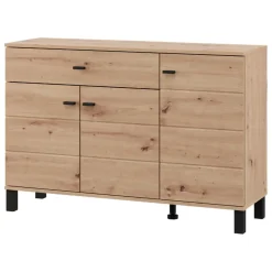 Credenza Marrone Rovere Nodi Nero un Cassetto 3 Ripiani 116x35x78h cm, Apertura Battente, Scorrevole - Uyuni