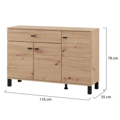Credenza Marrone Rovere Nodi Nero un Cassetto 3 Ripiani 116x35x78h cm, Apertura Battente, Scorrevole - Uyuni