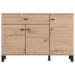 Credenza Marrone Rovere Nodi Nero un Cassetto 3 Ripiani 116x35x78h cm, Apertura Battente, Scorrevole - Uyuni