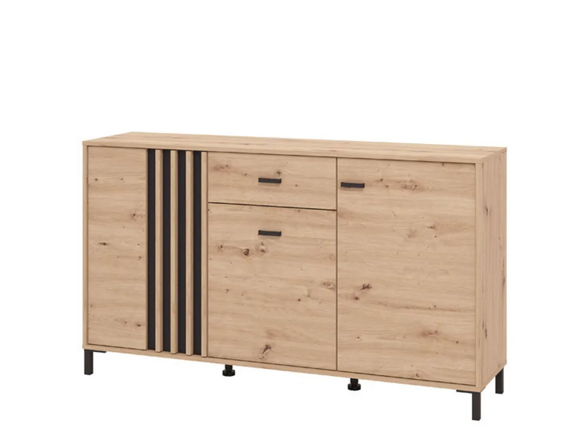 Credenza Marrone Rovere Nodi Nero un Cassetto 3 Ripiani 157x40x90h cm, Apertura Battente e Scorrevole - Guanzate