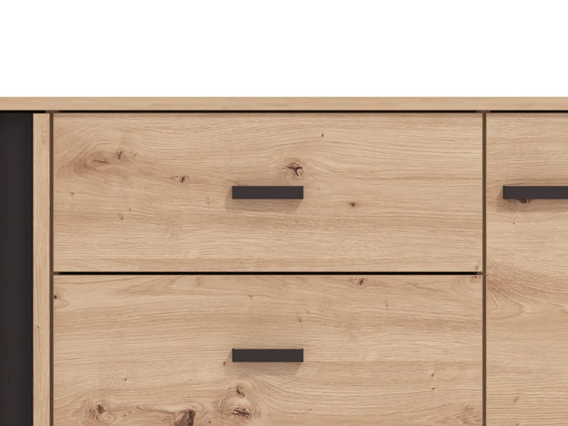 Credenza Marrone Rovere Nodi Nero un Cassetto 3 Ripiani 157x40x90h cm, Apertura Battente e Scorrevole - Guanzate