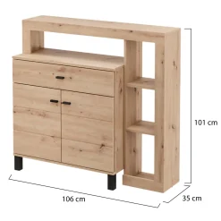 Credenza Marrone Rovere Nodi Nero un Cassetto 4 Ripiani 106x35x101h cm, Apertura Battente, Scorrevole - Banos