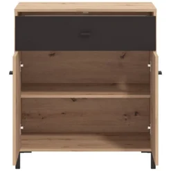 Credenza Marrone Rovere Nodi Nero un Cassetto un Ripiano 80x40x90h cm, Apertura Battente e Scorrevole - Settime