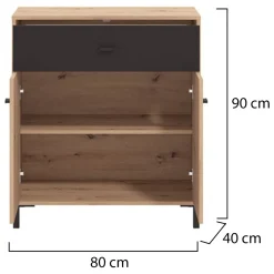 Credenza Marrone Rovere Nodi Nero un Cassetto un Ripiano 80x40x90h cm, Apertura Battente e Scorrevole - Settime