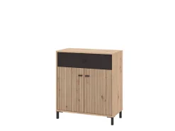 Credenza Marrone Rovere Nodi Nero un Cassetto un Ripiano 80x40x90h cm, Apertura Battente e Scorrevole - Settime