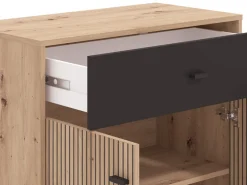 Credenza Marrone Rovere Nodi Nero un Cassetto un Ripiano 80x40x90h cm, Apertura Battente e Scorrevole - Settime