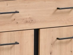 Madie|Credenze > Dmora Credenza Marrone Rovere Nodi Nero un Cassetto un Ripiano 85x35x104h cm, Apertura Battente, Scorrevole - Ceredanoo Nero, Marrone Rovere Nodi