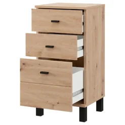 Credenza Marrone Rovere Nodi Nero un Ripiano 3 Cassetti 39x35x78h cm, Apertura Scorrevole - Vilcab