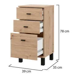 Credenze > Dmora Credenza Marrone Rovere Nodi Nero un Ripiano 3 Cassetti 77x35x78h cm, Apertura Scorrevole - Diani Nero, Marrone Rovere Nodi