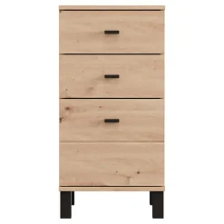 Credenze > Dmora Credenza Marrone Rovere Nodi Nero un Ripiano 3 Cassetti 77x35x78h cm, Apertura Scorrevole - Diani Nero, Marrone Rovere Nodi
