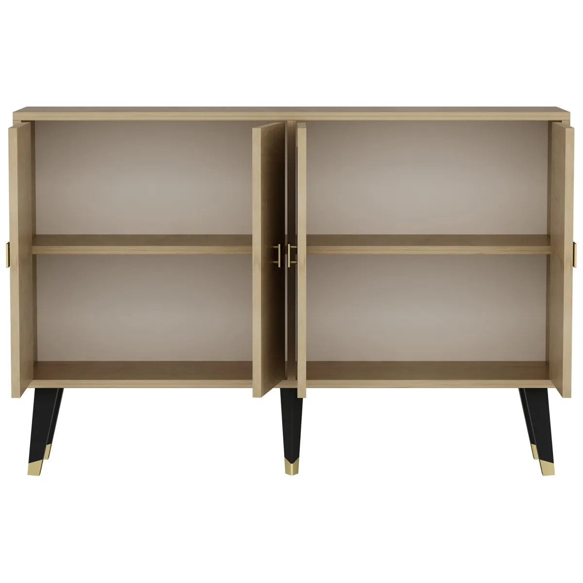 Madie|Credenze > Dmora Credenza Marrone Rovere oro 2 Ripiani 4 Vani 120x30x80h cm, 4 Ante - Luino Oro, Marrone Rovere