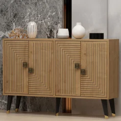 Credenza Marrone Rovere oro 2 Ripiani 4 Vani 120x30x80h cm, 4 Ante - Thiene