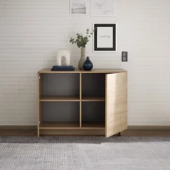 Madie|Credenze > Dmora Credenza 2 Ripiani Apertura Battente 120x30x74h cm, 4 Ante - Colzano Marrone Rovere