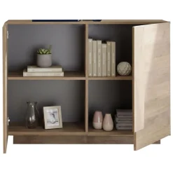 Madie|Credenze > Dmora Credenza 2 Ripiani Apertura Battente 120x30x74h cm, 4 Ante - Colzano Marrone Rovere