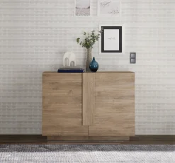 Madie|Credenze > Dmora Credenza 2 Ripiani Apertura Battente 120x30x74h cm, 4 Ante - Colzano Marrone Rovere