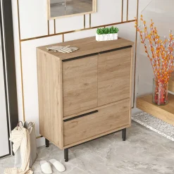 Madie|Credenze > Dmora Credenza 3 Ripiani 3 Ante 75x36x90h cm, 3 Vani - Rive Marrone Rovere