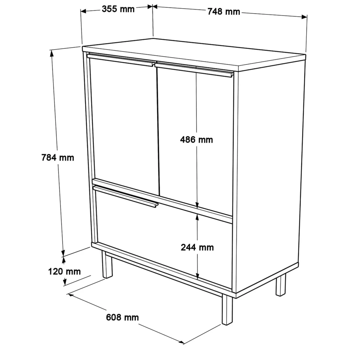 Madie|Credenze > Dmora Credenza 3 Ripiani 3 Ante 75x36x90h cm, 3 Vani - Rive Marrone Rovere