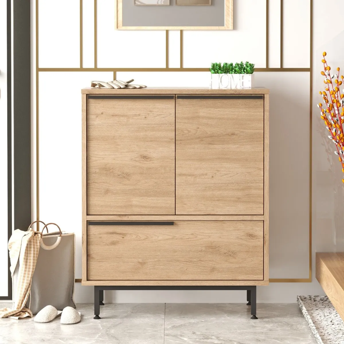 Madie|Credenze > Dmora Credenza 3 Ripiani 3 Ante 75x36x90h cm, 3 Vani - Rive Marrone Rovere