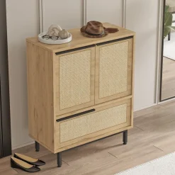 Madie|Credenze > Dmora Credenza 3 Ripiani Apertura Battente 182x44x90h cm, 3 Ante - Malosco Marrone Rovere