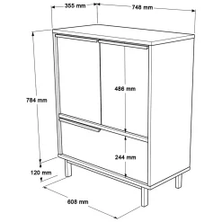 Madie|Credenze > Dmora Credenza 3 Ripiani Apertura Battente 182x44x90h cm, 3 Ante - Malosco Marrone Rovere