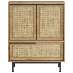 Madie|Credenze > Dmora Credenza 3 Ripiani Apertura Battente 182x44x90h cm, 3 Ante - Malosco Marrone Rovere
